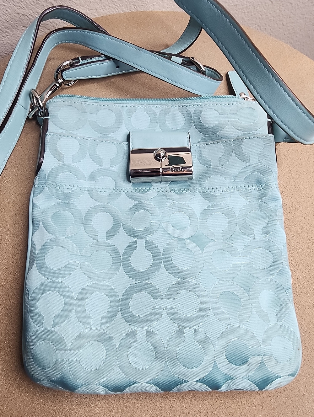 Coach Light Blue Signature Jacquard Crossbody Bag